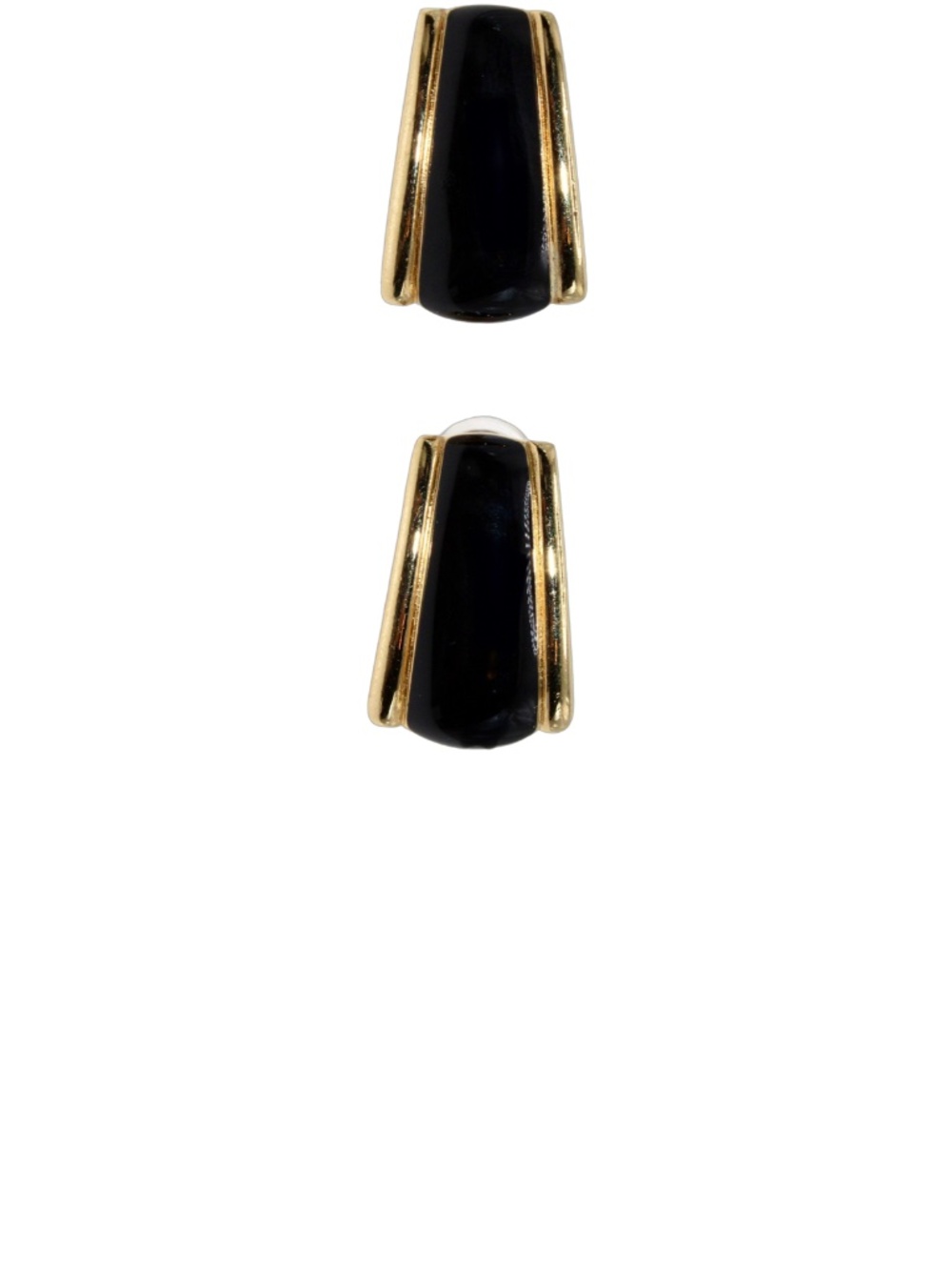 Vintage Monet Clip-on Earrings in Black Enamel and Gold-tone